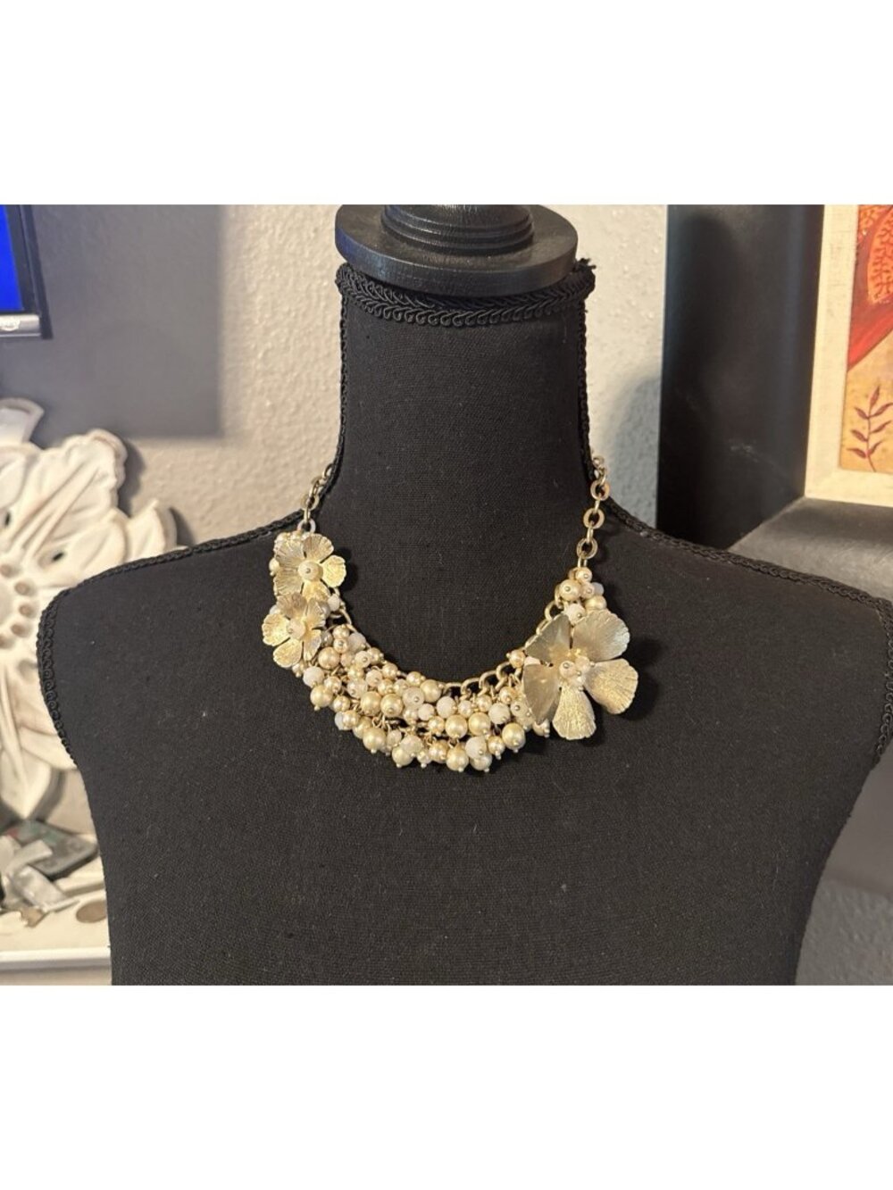 Nordstrom Sequin NYC Floral Cluster Faux Pearl & Bead MultiStrand 19" Necklace